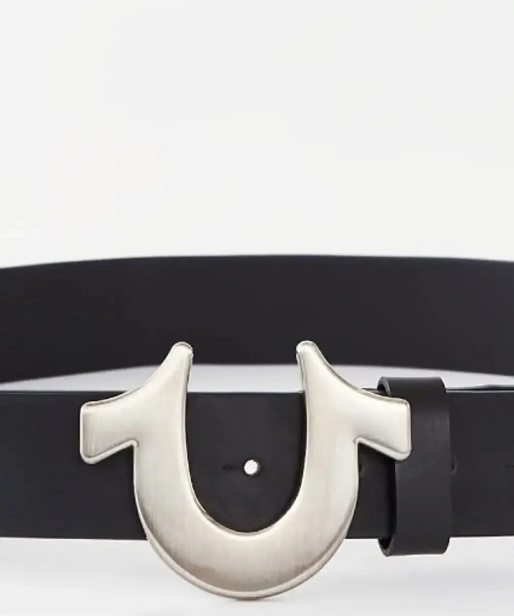 True Religion Mens Size 36 Belt Black Sage Heavy weight Horseshoe buckle exped.